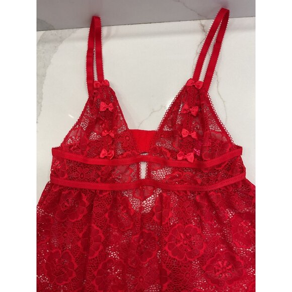 Betsey Johnson Red Lace Slip Dress with Bow Detail – Size S - Picture 3 of 6